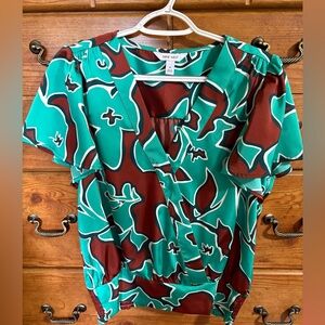 Nine West Blue Short Sleeve Wrap Blouse